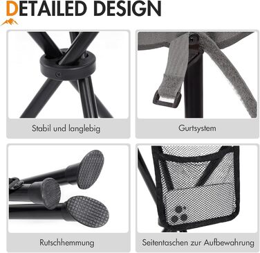 Складаний портативний стілець Portal, складаний з бічною кишенею, стілець-штатив, надлегкий портативний рибальський стілець, висота 53,3 см, вантажопідйомність 102 кг, кемпінговий стілець з бічною кишенею для риболовлі, кемпінгу, походів, чорний