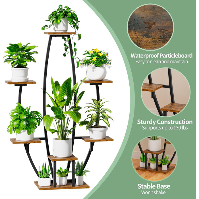 Підставка для рослин JUSTOGO з лампами для вирощування 7-рівнева полиця для великих кімнатних рослин, кутова підставка для кімнатних рослин 46 дюймів, багаторівнева, металева полиця для рослин
