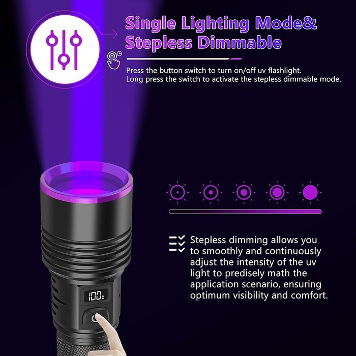 Ультрафіолетовий ліхтарик WINDFIRE 30 Вт, акумуляторна УФ-лампа Blacklight 365 нм, детектор сечі домашніх тварин, сильне ультрафіолетове світло для полювання на бурштин, скорпіонів, смоли, юперлайт, уранове скло