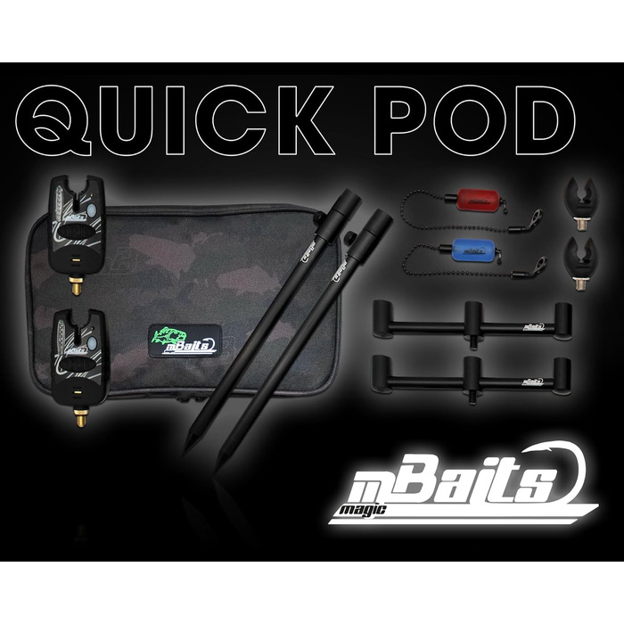 Підставка для вудилища Angel-Berger Magic Baits Black Quick Rod Pod з сумкою, індикатором клювання, підставкою для вудилища та шпулькою