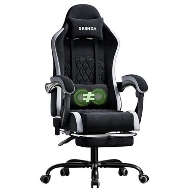 Ігрове крісло Seenda з тканинним кріслом для комп&39ютера з підставкою для ніг та поперековою опорою, регульована висота з підголівником, чорно-сіре