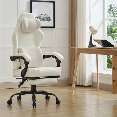 Ергономічне ігрове крісло PixelPilot Дихаюча тканина Крісло з підставкою для ніг, підголівником та поперековою опорою, ігрове ПК-крісло Широке сидіння Офісне крісло вантажопідйомністю 150 кг (Nebula, білий) White Nebula