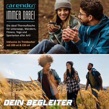 Термос з нержавіючої сталі об&39ємом 1 л - з 2 чашками - Термос з подвійними стінками - 1000 мл - Закриття одним клацанням - Герметичний - Знімна кришка - Без BPA - Стійкий до газованих напоїв - Срібний