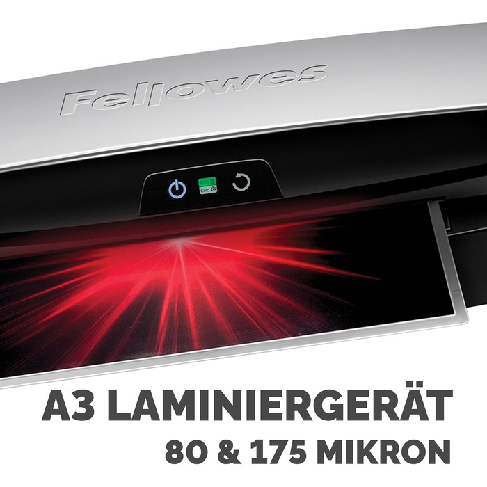 Ламінатор Fellowes A3 Neptune 3 - до 175 мікрон - час прогріву лише 60 секунд - технологія AutoSense та відстеження плівки - вкл. 10 безкоштовних пакетів для ламінування. Ламінатор Neptune 3 Single.