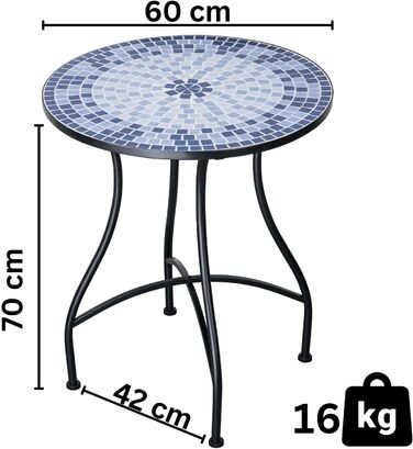 Мозаїчний садовий стіл круглий металевий 60 см мозаїчний стіл садовий круглий балконний стіл стіл для приміщень бістро стіл для вулиці патіо стіл мозаїчний візерунок кам&39яна мозаїка балконний обідній стіл середземноморський