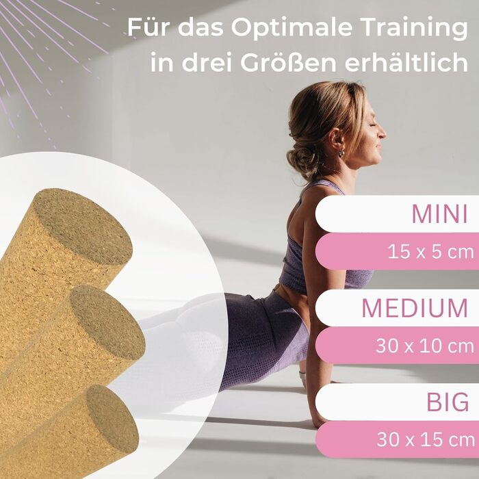 Ролик для фасцій EMMAfit Cork Нековзний корковий ролик для тригерних точок та напруження Невеликий ролик для фасцій з натурального корка Гігієнічний та екологічно чистий Міцний ролик для масажу фасцій 30 x 10 см