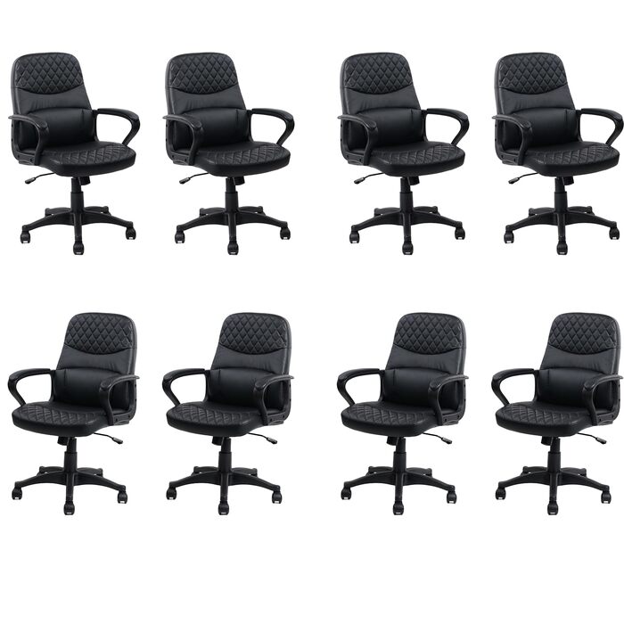 Офісне обертове крісло CLATINA з натуральної шкіри з підлокітниками, ергономічне крісло менеджера з регулюванням висоти для домашнього офісу, конференцій, середньо-висока спинка, коліщатка, чорний преміальний дизайн, комплект з 8 шт.