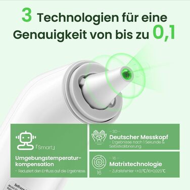Вушний термометр для немовлят, вушний клінічний термометр з точністю віку та кольоровим відображенням температури, цифровий інфрачервоний термометр з 21*одноразовими захисними ковпачками (зелений)