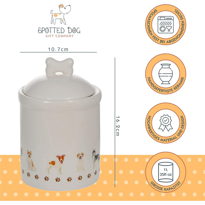 Керамічна банка для зберігання Spotted Dog Gift Company, керамічна банка з кришкою, контейнер для зберігання, банка з мотивом собаки, декор для кухні з собакою, кухонний аксесуар та подарунок для власників собак