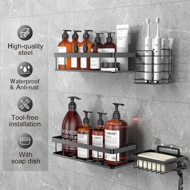 Душова полиця UUlioyer без свердління, водонепроникна та нержавіюча душова полиця, органайзер для полиць у ванній кімнаті 4 шт. ,