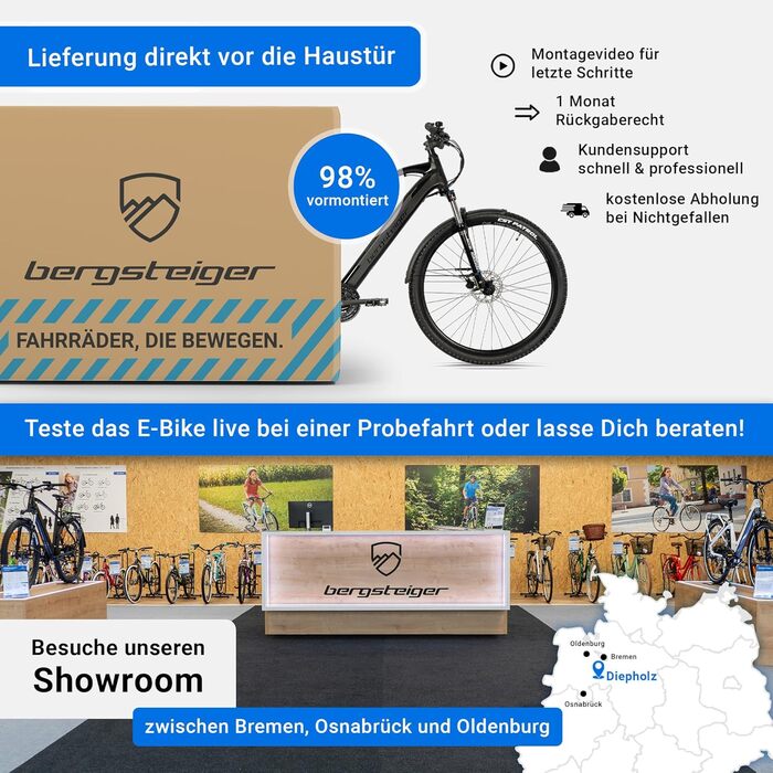 Електровелосипед Bergsteiger Cannock 26/27,5/29 дюймів з двигуном 250 Вт, гідравлічними гальмами, алюмінієвий гірський електровелосипед для чоловіків та жінок, кольоровий дисплей, електричний велосипед з 24-швидкісними передачами, 29-дюймові колеса акумул