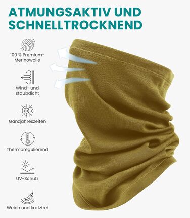 Чоловічий шарф-петля Merino.tech Unisex з мериносової вовни - жіночий багатофункціональний шарф-грілка для шиї, мериносова вовна, 165 оливковий гай