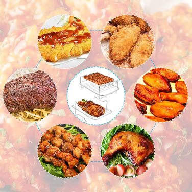 Решітка для гриля Hejo 2 шт. и аерофритюрниці, сумісна з двозонною фритюрницею AF300EU / AF400EU з 4 паличками для гриля 1 масляною щіткою та 1 затискачем для їжі