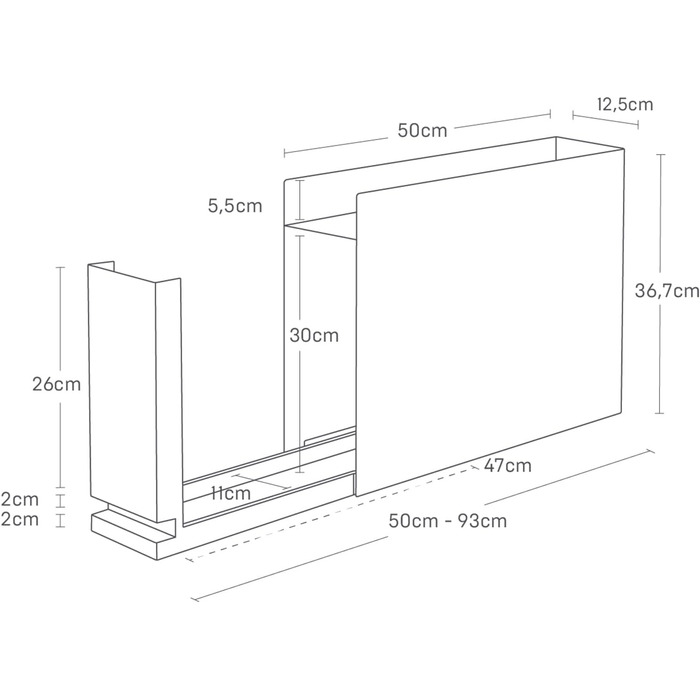 Розсувна підставка для спецій Yamazaki 6004 TOWER, чорна, сталь/поліпропілен, мінімалістичний дизайн, 12,5 x 5093 x 36,7 см (Д x Ш x В)