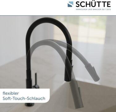 Гнучкий кухонний змішувач SCHTTE GLASGOW чорний з функцією Eco-Click, вилив з шлангом Soft-Touch, поворот на 360, 79586