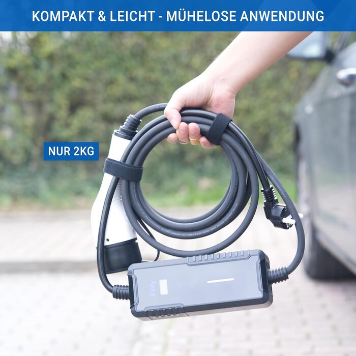 Зарядний кабель EVify тип 2 Schuko 3.7кВт 5М 16А для електромобілів та гібридів у комплекті з сумкою для кабелю - регульований стр