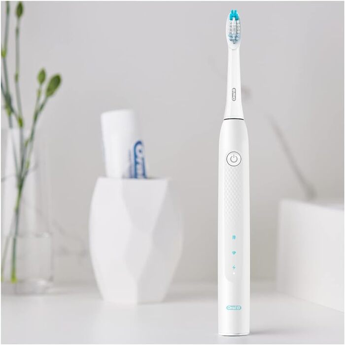 Електрична звукова зубна щітка Oral-B Pulsonic Slim Clean 2000, 2 режими чищення для догляду за зубами та здорових ясен із таймером, подарунок для чоловіків/жінок, дизайн Braun, білий