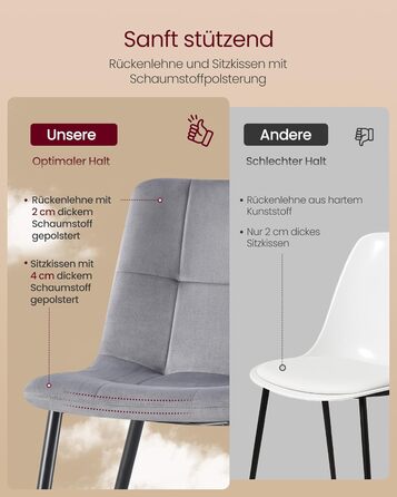 Обідні стільці VASAGLE з оксамитового оздоблення, кухонні стільці (витримують вагу до 120 кг), крісла з регульованими ніжками, сучасні, м&39які, для вітальні, комплект з 4 шт. , сірий сланцевий колір KDC080GN01 Комплект з 4 шт. , сірий сланцевий колір