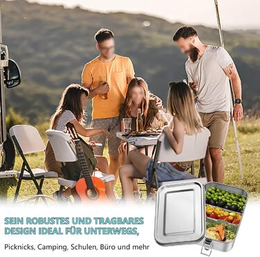 Ланчбокс Onader з роздільниками, нержавіюча сталь, бенто-бокс для дітей та дорослих, контейнер для перекусу знімною перегородкою для пікніка, школи та подорожей, герметичний та придатний для миття в посудомийній машині - 850 мл