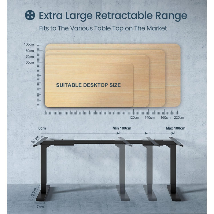 Електричний стіл MAIDeSITe з регульованою висотою, 2 потужними двигунами, регульованою висотою рамою столу з 2-секційними ніжками, 4 налаштуваннями пам&39яті та функцією захисту від зіткнень (чорний) 72-120 см Чорний