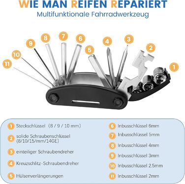 Велосипедний мультиінструмент Набір для ремонту велосипеда, 16 в 1 Велосипедний інструмент для подорожей Набір велосипедних інструментів Багатофункціональний інструмент Велосипедний інструмент Інструмент для їзди на природі