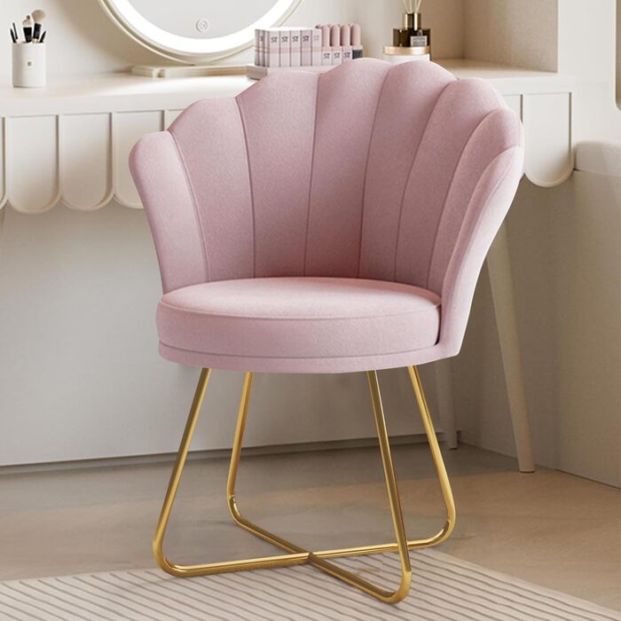 М&39яке крісло, обідній стілець, стілець для туалетного столика, оксамитове крісло, спинка у формі пелюсток, крісло із золотими металевими ніжками, вантажопідйомність до 150 кг, рожевий