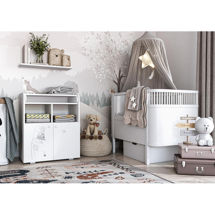 Пеленальний столик Shefa Kids 700 Basic Amis White - Багатофункціональний пеленальний столик зі складною пеленальною поверхнею, 2 дверцятами та відкритим відділенням, 70x47x86 см, дитячий, ергономічний пеленальний столик