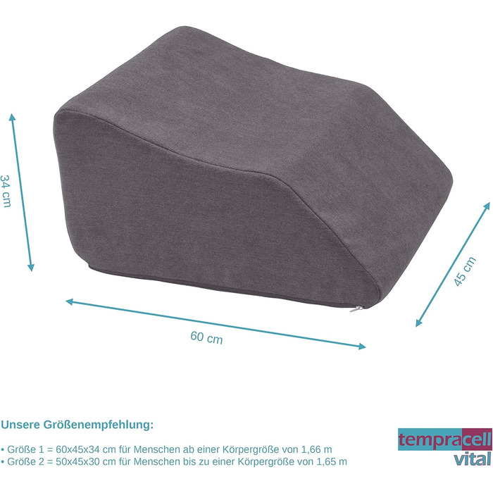 Подушка для підняття ніг, клин для ніг, опора для ніг ергономічна, ортопедично підтримуюча хвилеподібна форма, для важких ніг пінопластова подушка для ніг (1 60 x 45 x 34 см, сіра)