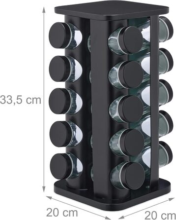 Карусель для спецій Relaxdays з 20 баночками для спецій, включаючи вставку-шейкер, обертова, багаторазова підставка для спецій для кухні, чорна