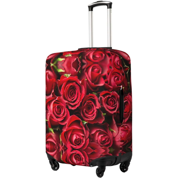 Чохол для валізи Червона троянда з принтом, еластичний захист від подряпин та пилу, чорний, розмір 90