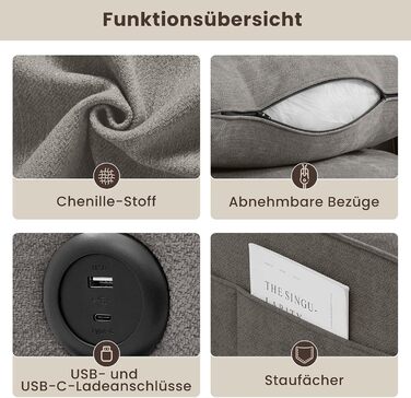 Розкладний секційний диван 250 см з шезлонгом, сучасний L-подібний двосторонній дизайн, зручна тканина шеніл, знімні чохли для подушок, порти USB Type-C, вітальня (світло-сірий), світло-сірий 3-місний L-подібний диван