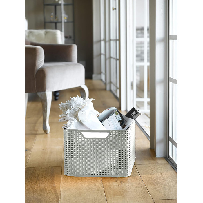 Великий прямокутний кошик для зберігання Curver з ротанговим ефектом, для кухні, вітальні, ванної кімнати, спальні, 30 л, сірий, 30 л сірий, одинарний*