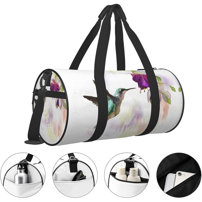 Дорожня сумка-шопер Колібрі з квітковим малюнком, велика спортивна сумка для фітнесу та подорожей, сумка для покупок, на вихідні та для ночівлі, унісекс