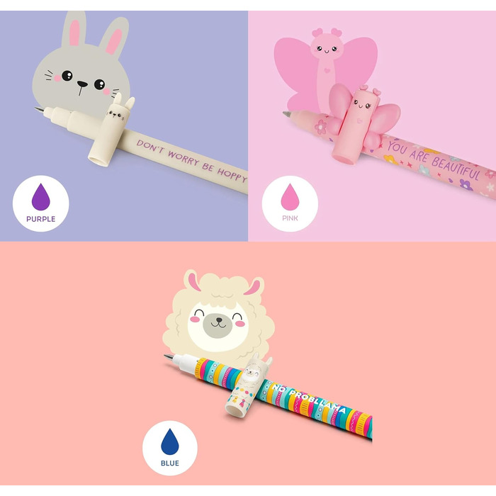 Набір із 14 гелевих ручок, що стираються, з термочутливою гумкою, різні кольори чорнил та дизайни корпусу, наконечник 0,7 мм, мотиви тварин, 14 предметів