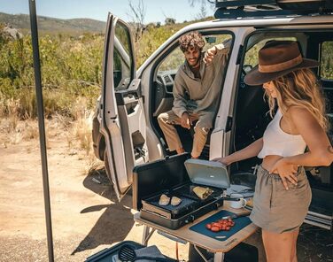 Турбоплита 2 Cook 3 Кулінарна книга для кемпінгу - Газовий настільний гриль з 2 конфорками Книга рецептів - Набір грилів для кемпінгу з п&39єзо-запалюванням та рецептами Аксесуари для грилів та обов&39язкові речі для кемпінгу - Турбоплита 50 мБар Кулінарн