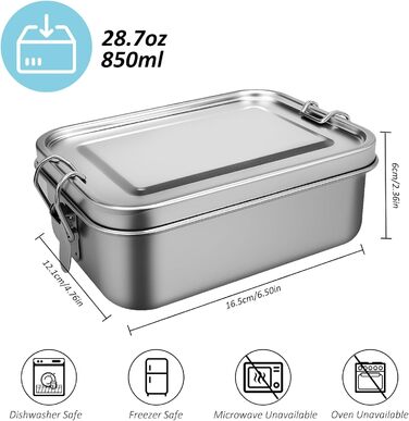Ланчбокс з нержавіючої сталі 850 мл з двома відділеннями, герметичний, без BPA ідеально для пікніка, школи та роботи