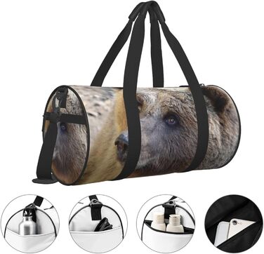 Спортивна сумка, дорожня сумка, з принтом ведмедя, сумка для подорожей на вихідні, чорна, універсальний розмір