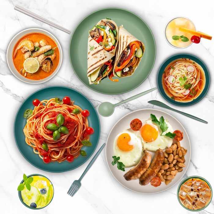 Набір столових приборів для кемпінгу з 45 предметів на 4 особи, набір пластикового посуду, набір тарілок та мисок для кемпінгу з сумкою для перенесення, небиткий посуд для пікніка, набори тарілок, набори посуду та столових приборів з 45 предметів