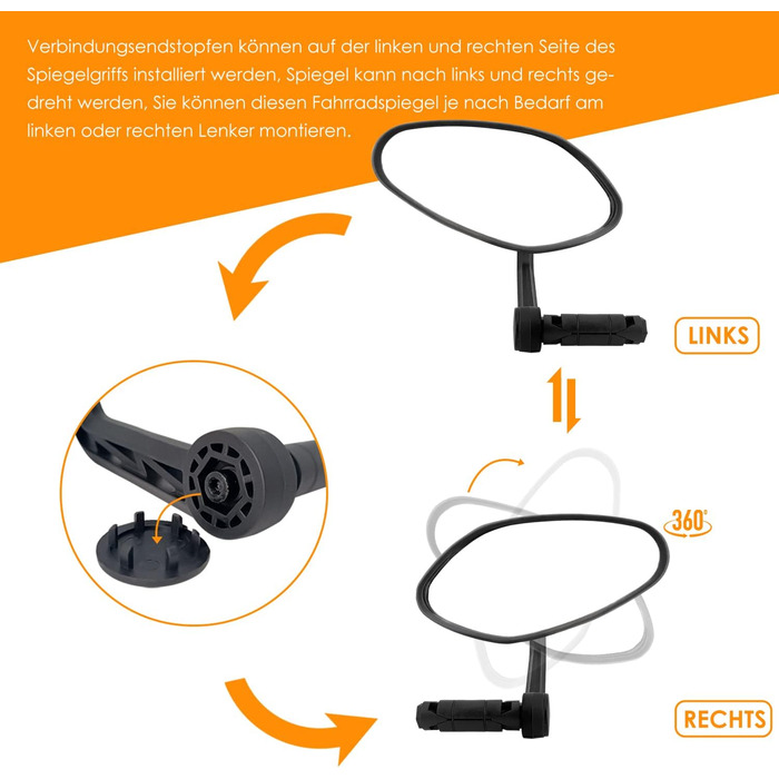 Дзеркала Arkham для велосипеда (2 шт.), дзеркала заднього виду HD Auto-Grade для керма, овальні дзеркала заднього виду, регульовані під різними кутами, універсальні дзеркала заднього виду для електровелосипедів, овальні, 2 шт.