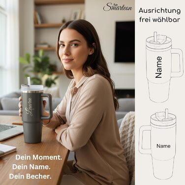 Персоналізована термокружка з ім&39ям Кухоль з нержавіючої сталі з гравіюванням 900 мл Персоналізований термос Персоналізована кавова кружка з трубочкою та кришкою (бежевий)