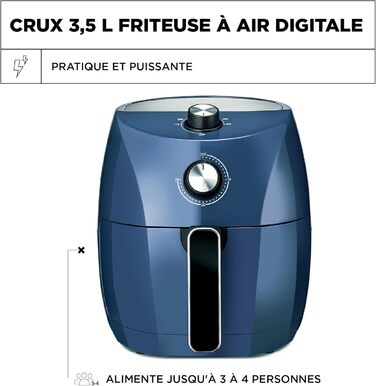 Ручна фритюрниця Crux 3.5 л, швидке попереднє нагрівання, швидке смаження без олії, сковорода, яку можна мити в посудомийній машині, і решітка для легкого очищення, посібники з нержавіючої сталі/bleu blue 3.5 л