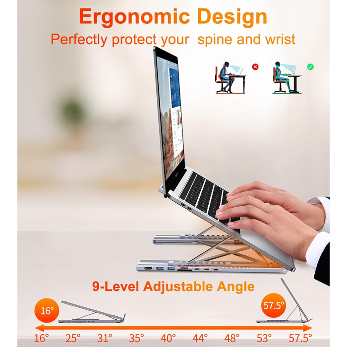 Док-станція USB-C з підставкою для ноутбука/планшета, 8-в-1 HDMI 4K, 2 шт. USB 3.1, PD 100W. Універсальна док-станція для MacBook Pro/Air, Dell, HP, Surface, Lenovo просто підключи та працюй