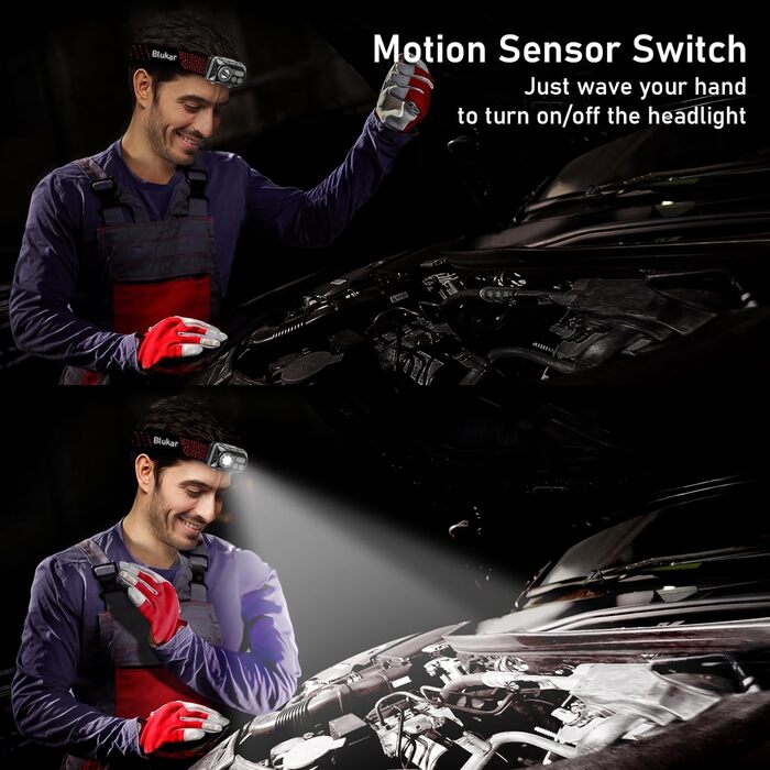 Світлодіодний налобний ліхтар Blukar акумуляторний, супер яскравий налобний ліхтар 1300 люмен з 7 режимами освітлення, датчиком ру