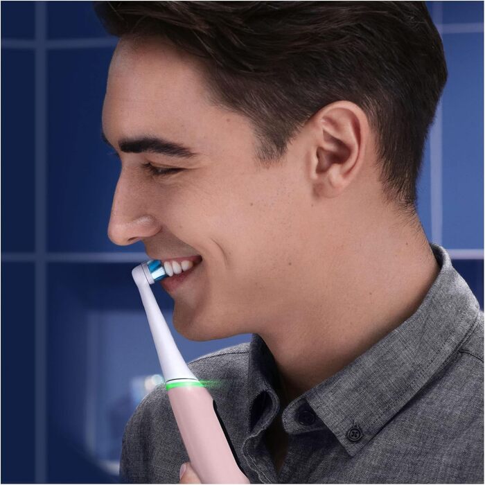 Електрична зубна щітка Oral-B iO Series 6, 5 режимів чищення для догляду за зубами, магнітна технологія, дисплей і дорожній кейс, Sensitive Edition, подарунок чоловікові/жінці, дизайн Braun, рожевий пісок, старий сингл