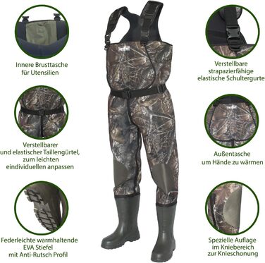 Чоловічі неопренові вейдерси, 5 мм, з черевиками з EVA, розміри 41-47, водонепроникні, для риболовлі, ставків, чоловічої риболовлі, вейдерси, розмір 43, оливково-зелені