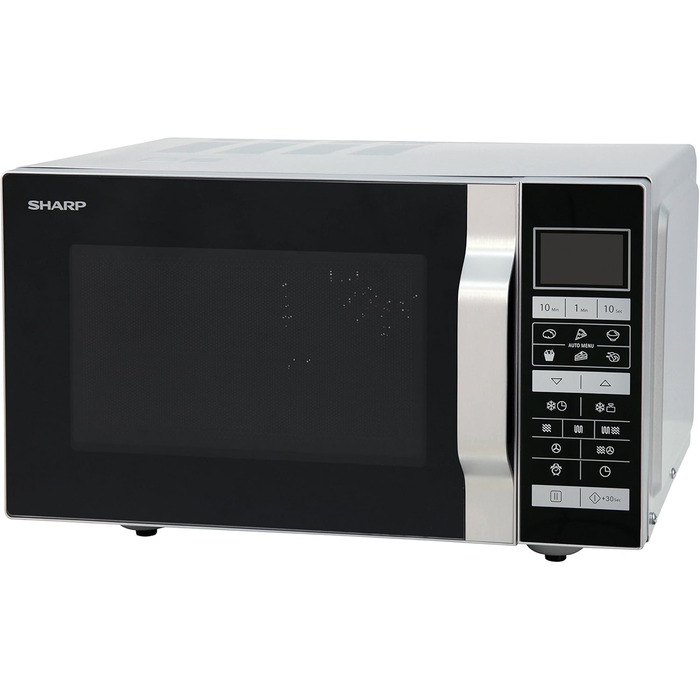 Мікрохвильова піч Sharp R-860S 3-в-1, гриль і гаряче повітря / 25 л / 900 Вт / 49 см / автоматична програма / розморожування за вагою та часом / нержавіюча сталь