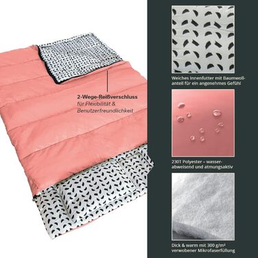 Подвійний спальний мішок Skandika Iceland Спальний мішок для 2 осіб, 3 сезони, з фланеллю/без неї, бавовна, подушка, 220 x 150 см, можна використовувати як одинарний спальний мішок Спальний мішок-ковдра, сімейний спальний мішок, лосось