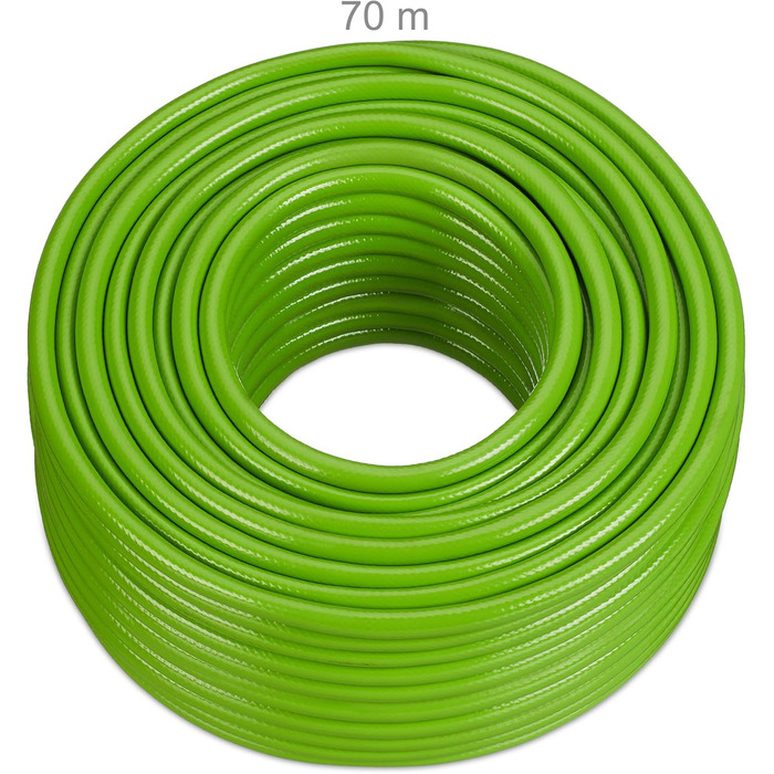 Шланг садовий Relaxdays 70 м, універсальний, 1/2 дюйма, для поливу грядок та газонів, пластик, світло-зелений