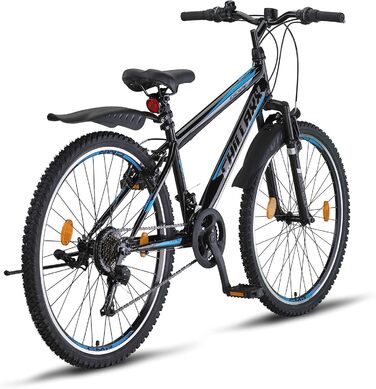 Гірський велосипед преміум-класу Chillaxx Bike Escape у розмірах 24 та 26 дюймів, підходить для дівчат, хлопчиків, чоловіків та жінок - 21 швидкість, 26 дюймів, чорно-синій, гальма V-brake