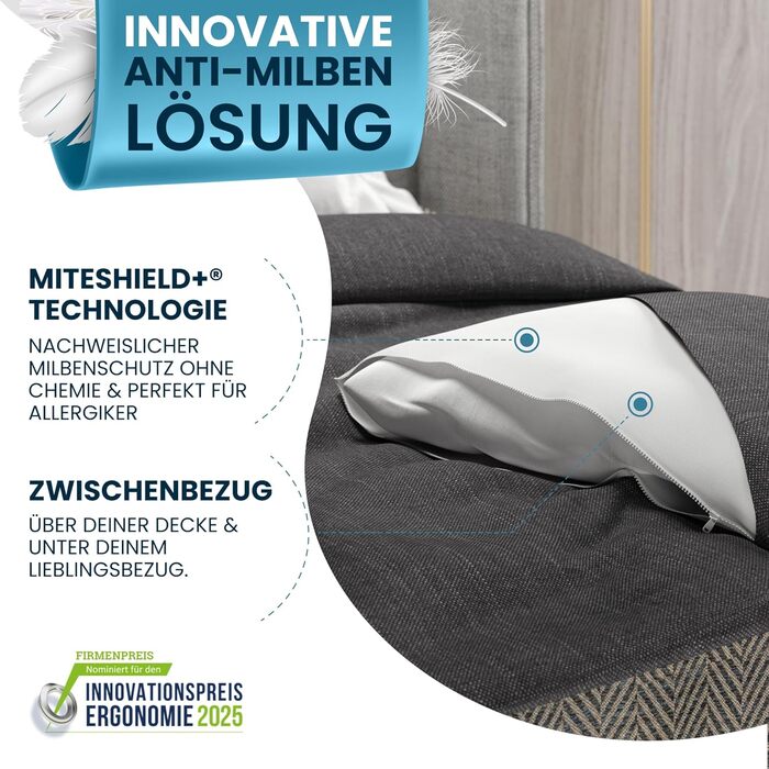 Підковдра Glckstoff із захистом від кліщів 135x200 Сертифіковано в Німеччині - Гіпоалергенна постільна білизна проти кліщів - Гіпоалергенна постільна білизна - Підковдра із захистом від кліщів - Чохол для захисту від кліщів 135 x 200 см
